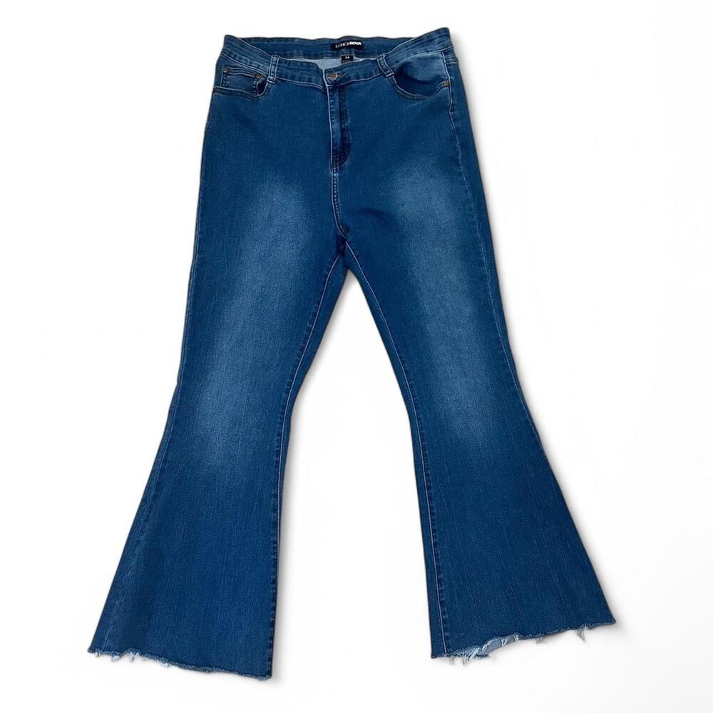 Fashion Nova High-Waisted Blue Flare Jeans, Size 14